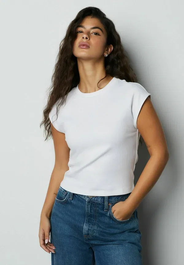 Футболка с коротким рукавом, 100% хлопок, Capped sleeve crew neck, Next, white, белый