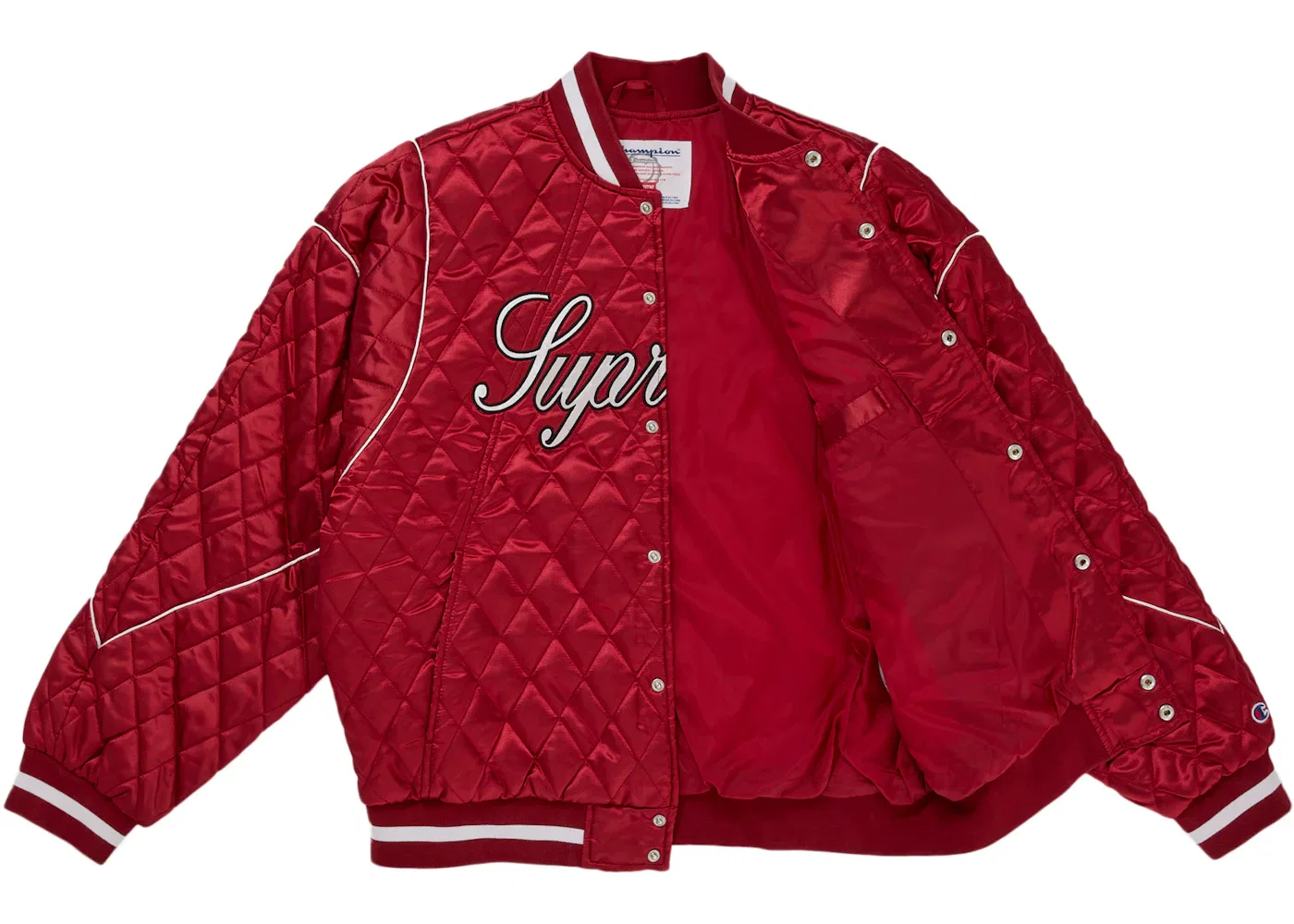 Мужская стеганая куртка-бомбер с атласной отделкой Supreme Champion Quilted Satin Varsity, цвет Dark Red — фото 2