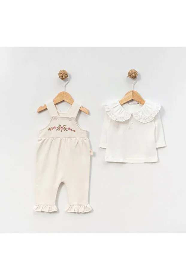 Детский комбинезон с вышивкой Baby rose embroidered innerwear girls slopet Hülya'S Mind, Ecru — фото 2