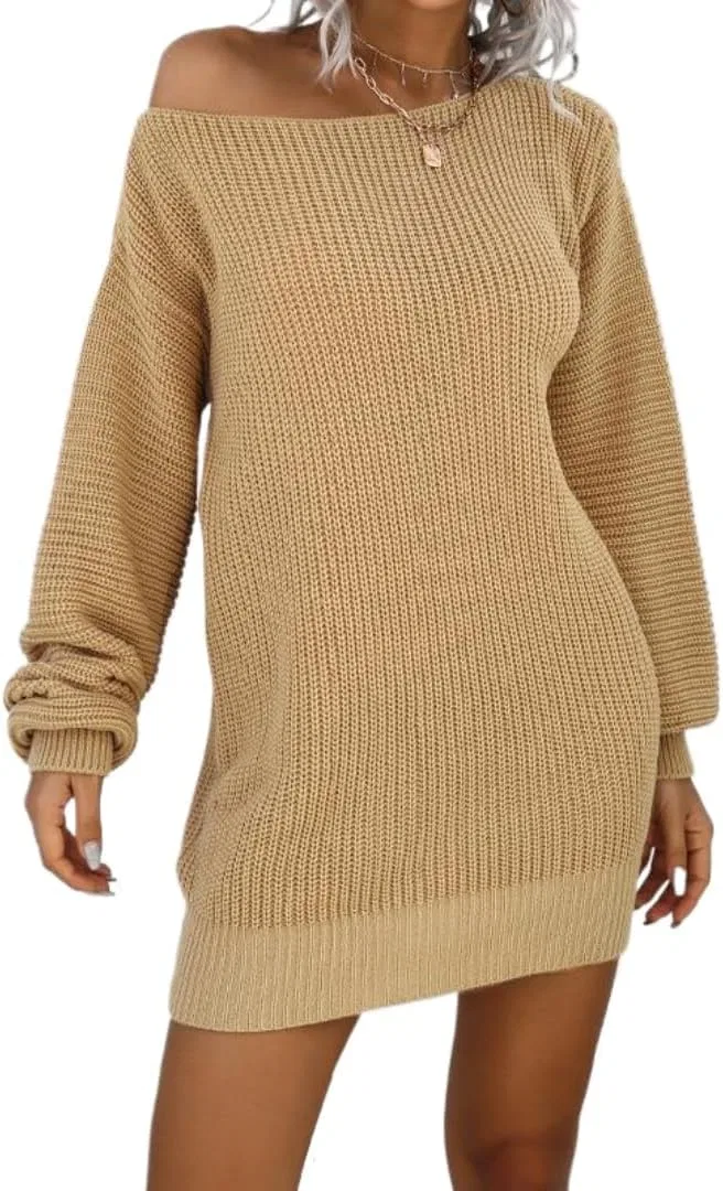 Женское свободное трикотажное платье с круглым вырезом O-Neck, Dark Brown