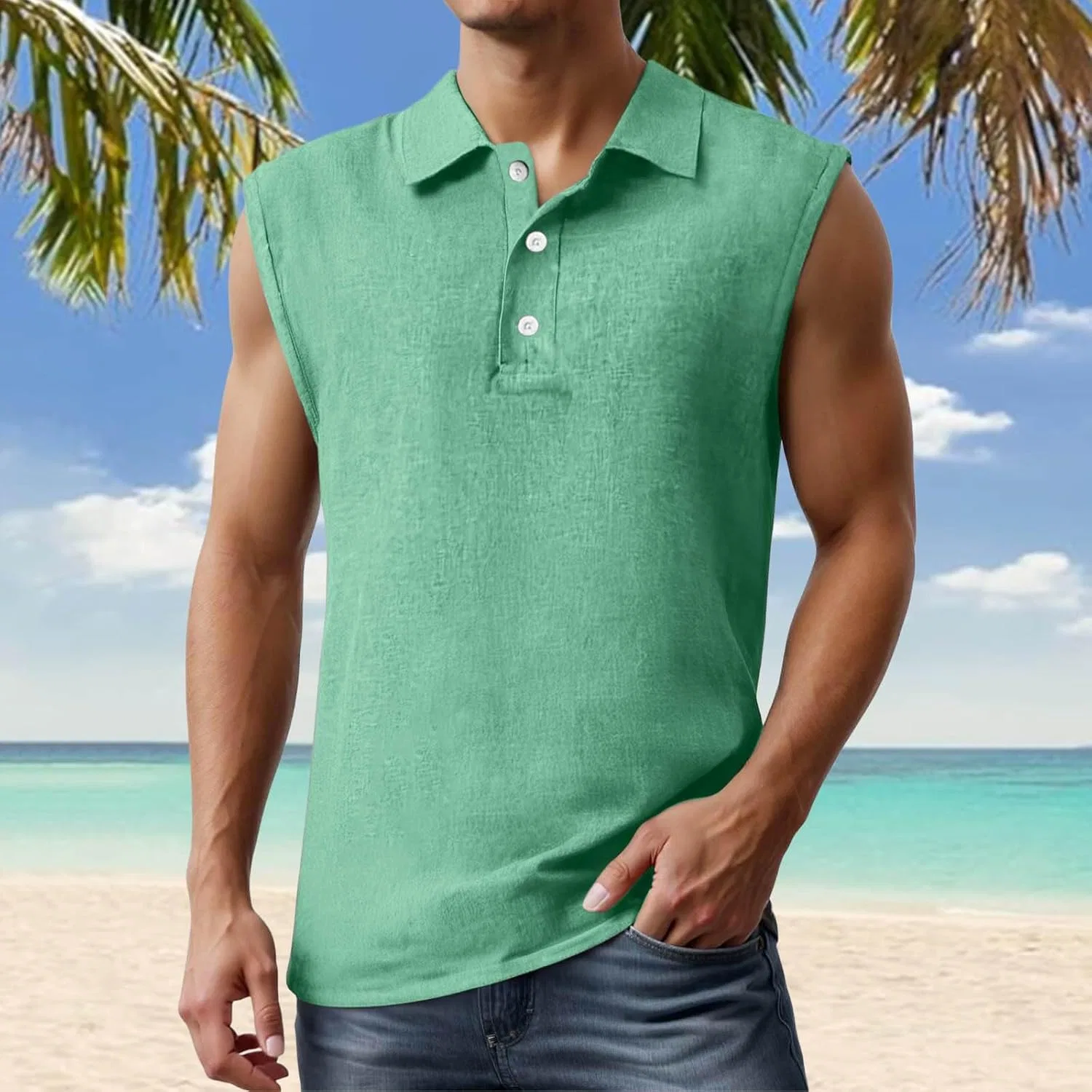 Мужская футболка-борцовка с круглым вырезом Regular Fit, Green — фото 3