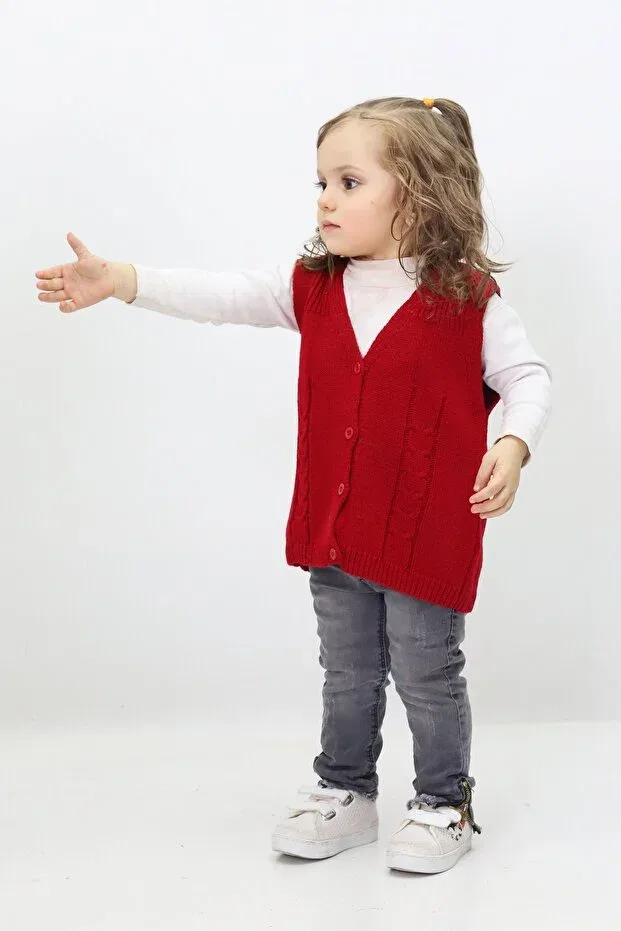 Детский кардиган с V-образным вырезом без рукавов Cloudy Kids, Red — фото 4