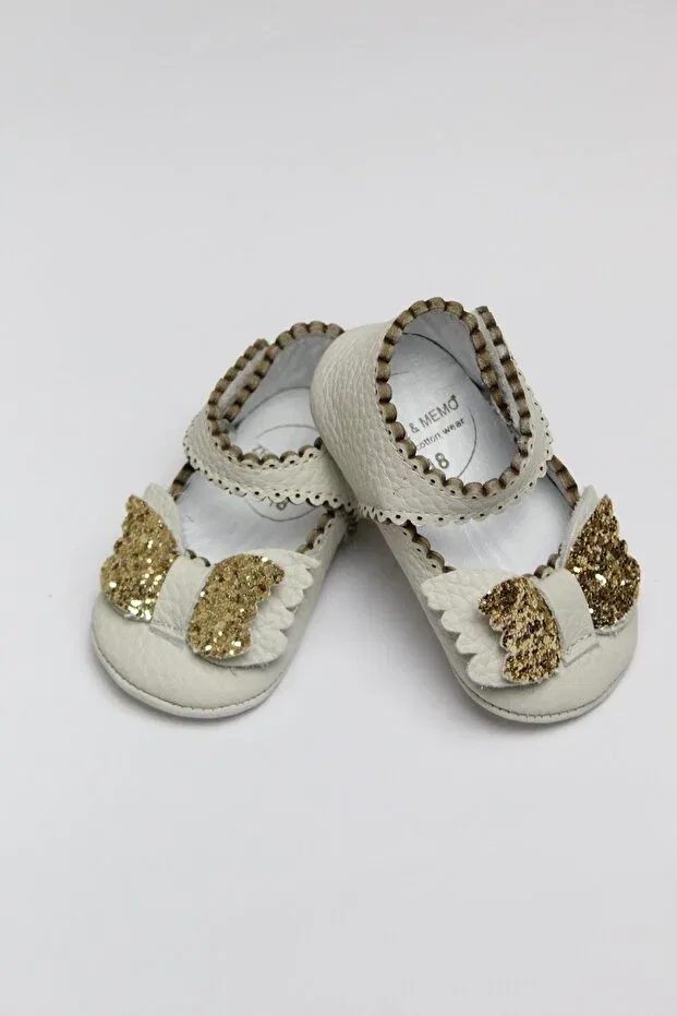 Детские пинетки из натуральной кожи Zeyno Ve Memo, Cream-Gold