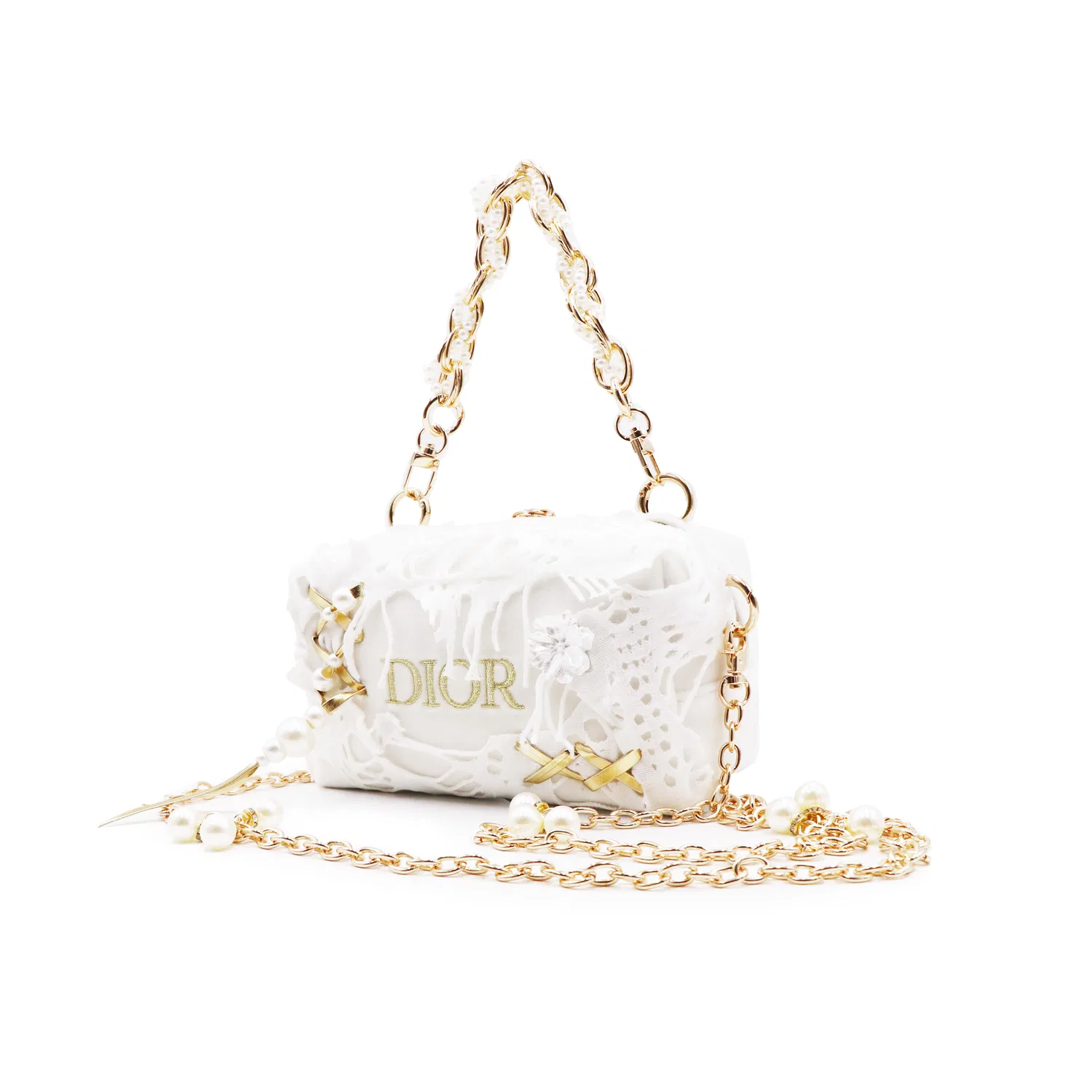 Женская косметичка с металлической цепью, модель Amsterdam Love Letter, DIOR, White Gold — фото 4