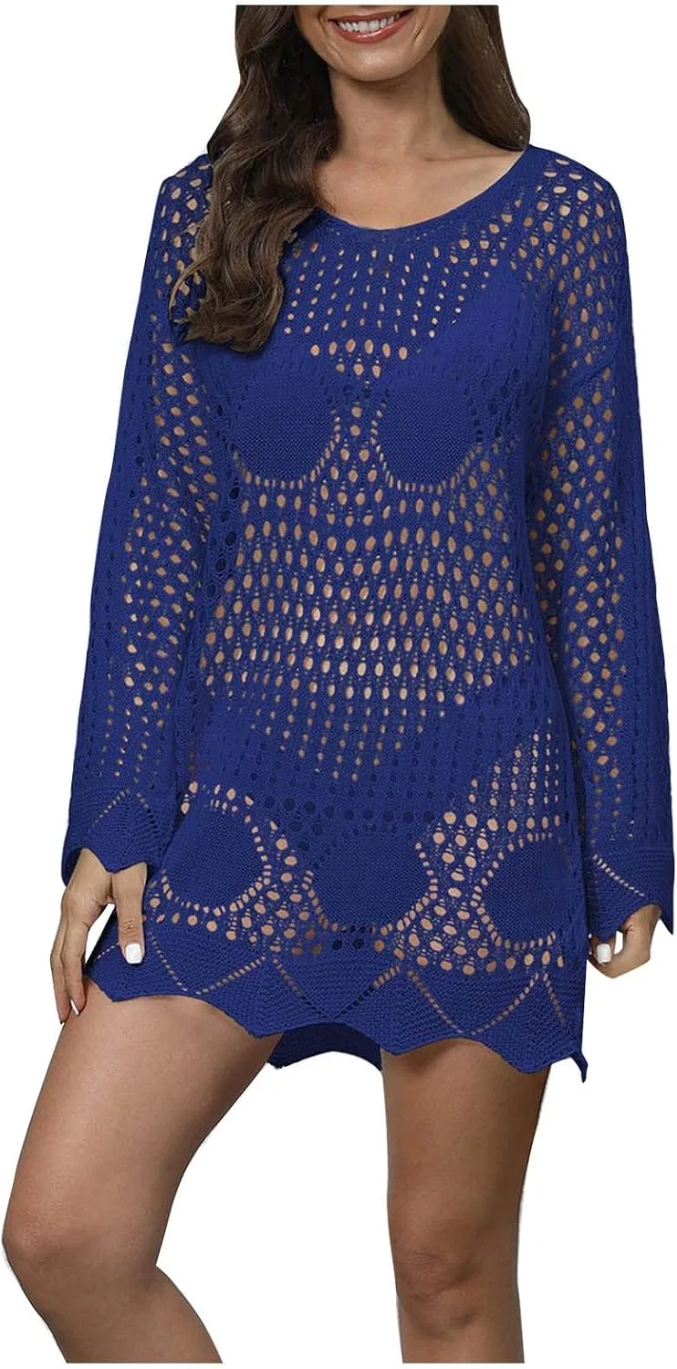 Женская пляжная туника с вязаным узором, Dark Blue