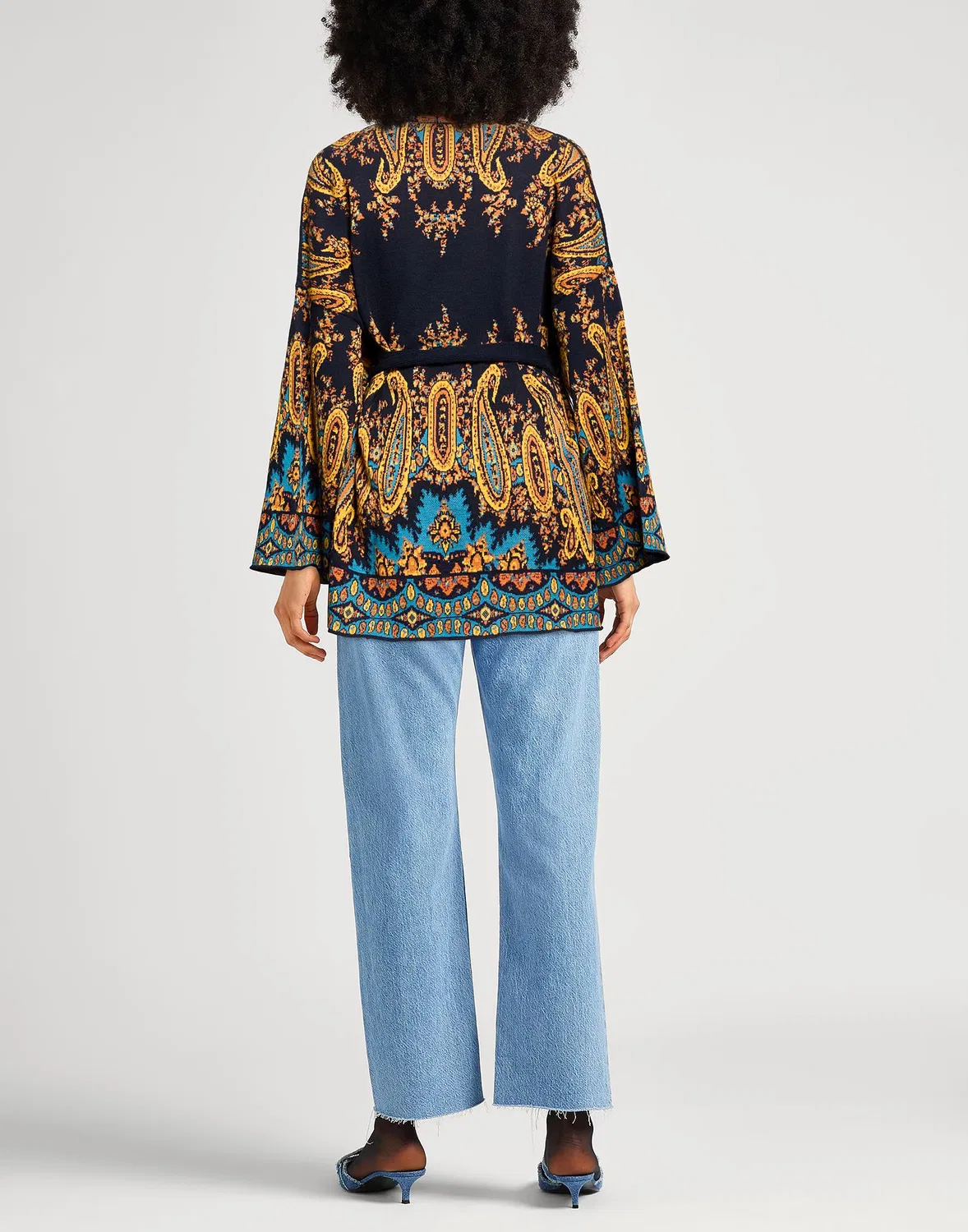Женский кардиган с поясом Paisley-print Etro, темно‑синий — фото 3