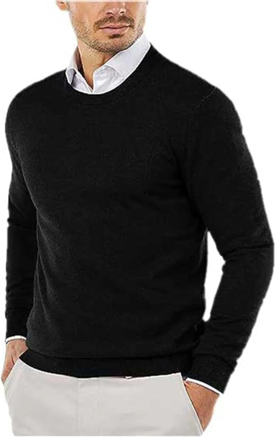 

Мужской свитер с круглым воротником, длинным рукавом, slim fit, шерстяной, с флисовой подкладкой