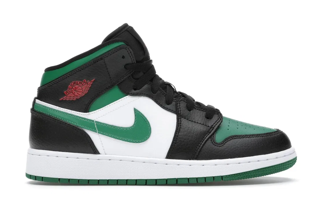 Детские кроссовки для мальчиков с кожаным верхом Jordan 1 Mid Jordan, Black/Pine Green-White-Gym Red