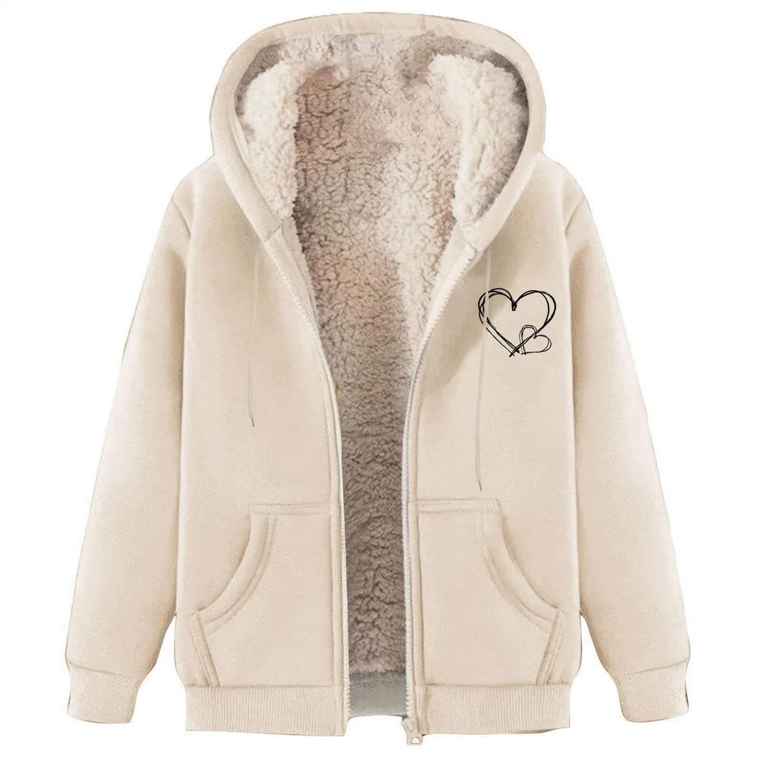 Женское теплое пальто с капюшоном и длинным рукавом, оверсайз, с карманом, beige