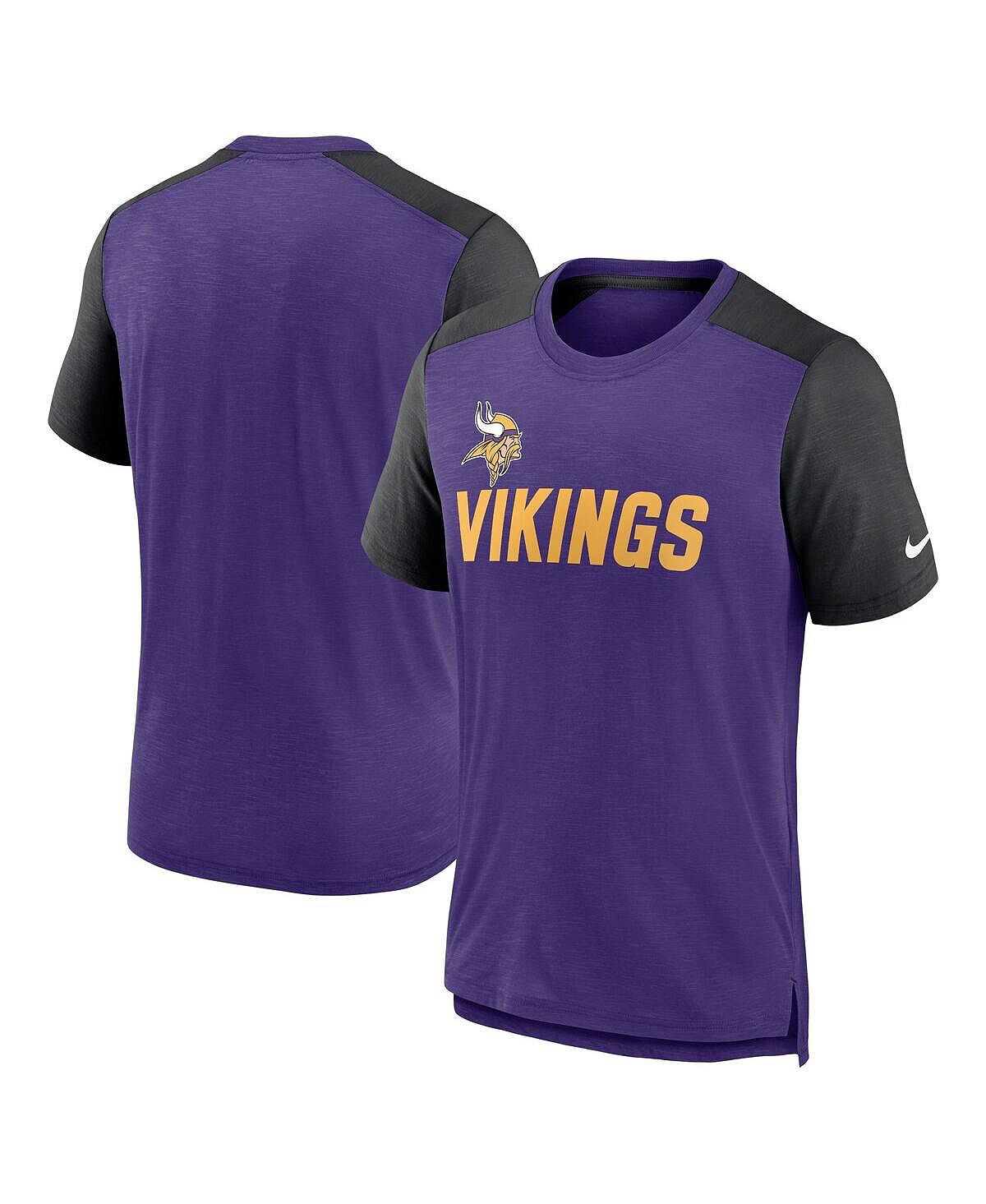 Мужская футболка с меланжевым фиолетовым, меланжевым черным цветом minnesota vikings color block team name Nike, мульти — фото 2