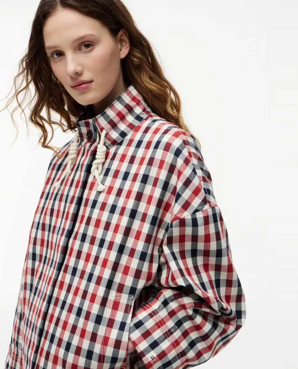 Женское пальто-тренч с принтом в клетку Tommy Hilfiger, Красный — фото 3