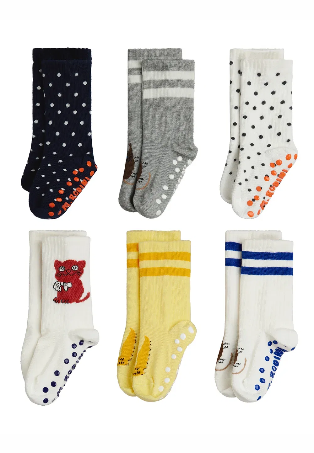 Набор из 6 противоскользящих носков унисекс Mini Rodini, Multi-Colored