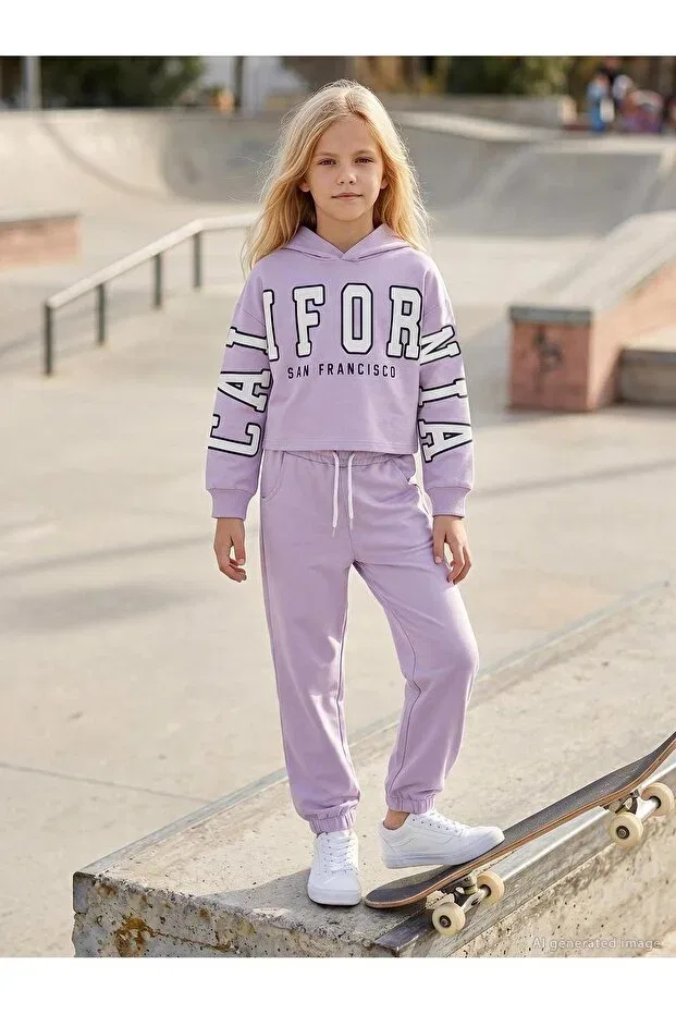 Детский спортивный костюм для девочек с вышивкой California Civil Girls, Lilac