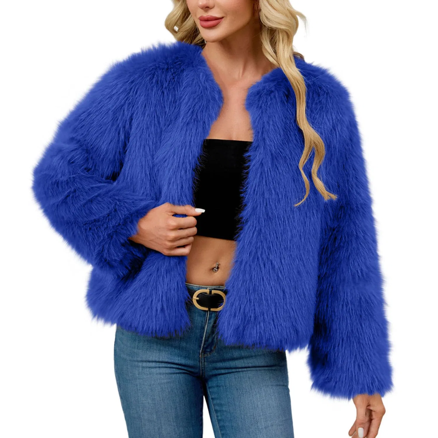 Женское пальто из искусственного меха с длинным рукавом, B Blue