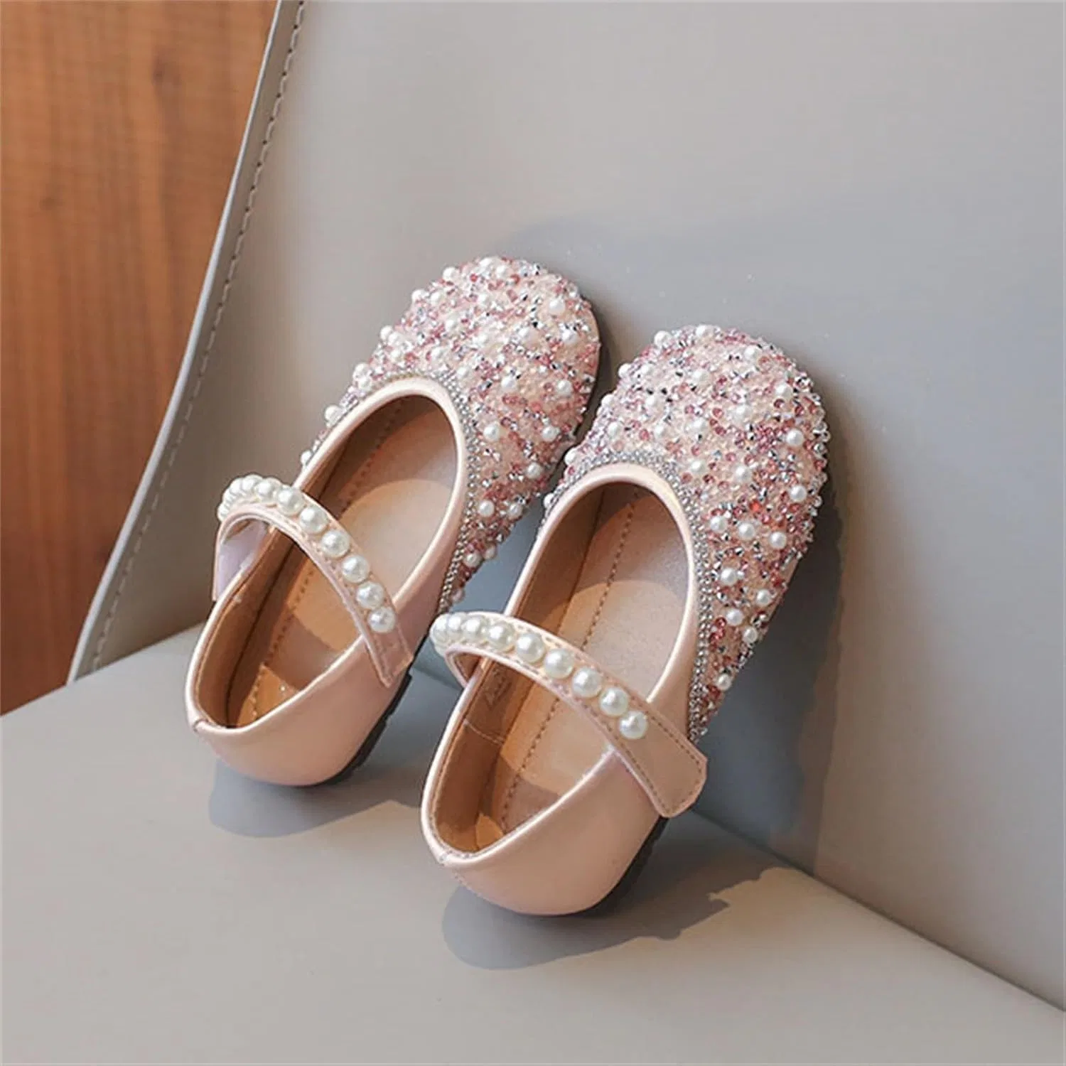 Детские туфли для девочек с бантом и жемчугом Mary Jane Princess Ballet, Red — фото 4