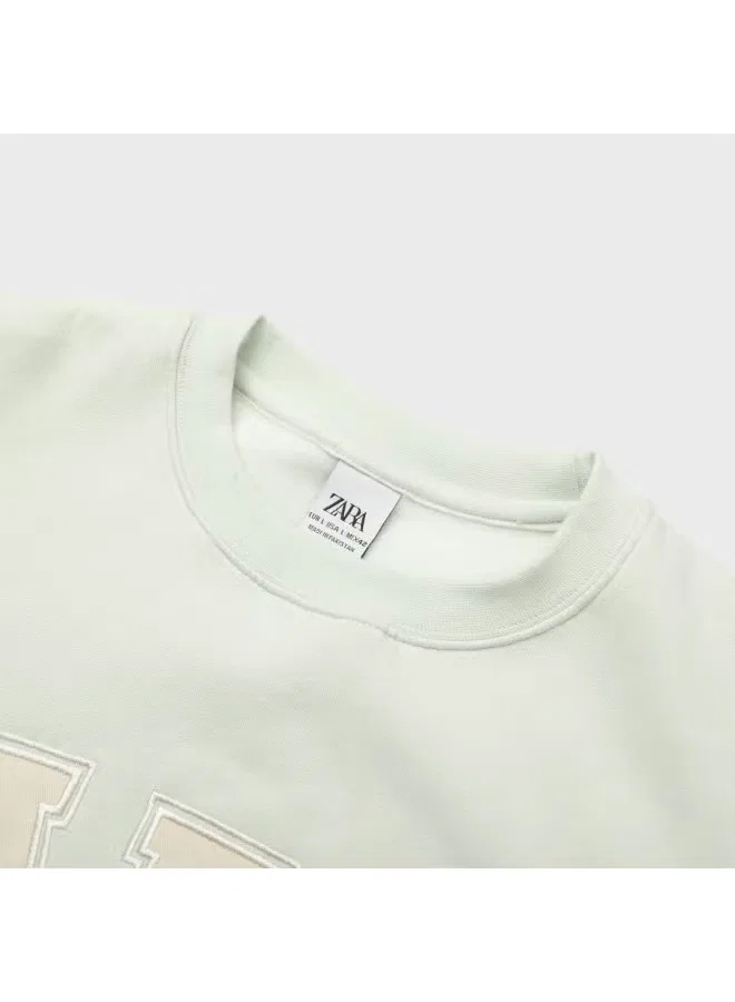 Худи с принтом букв свободного кроя Zara, синий — фото 4