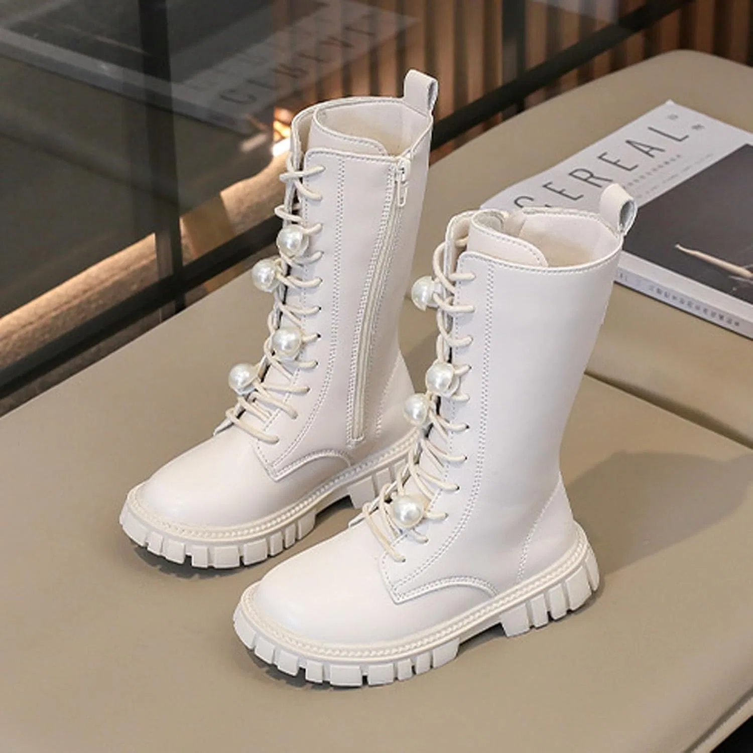 Детские ботинки для девочек с имитацией кожи Ctreela, Beige — фото 3