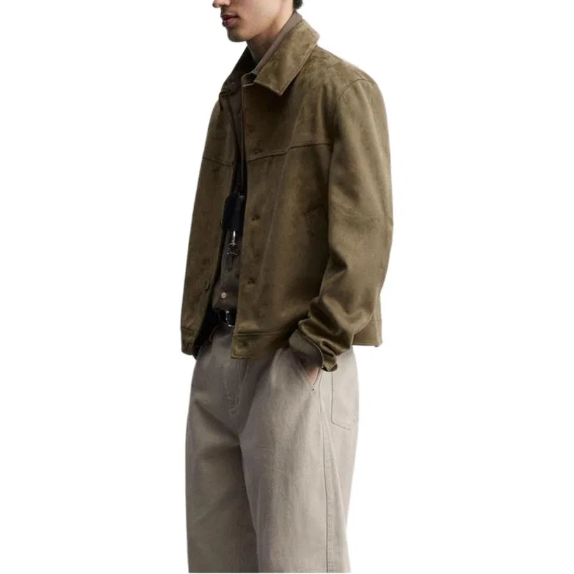 Мужская куртка с лацканами Dark Brown ZARA, Темно-коричневый — фото 4