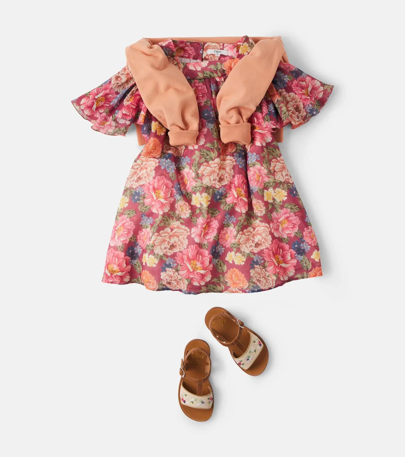 Платье с цветочным рисунком Chloé Kids, бордовый — фото 2