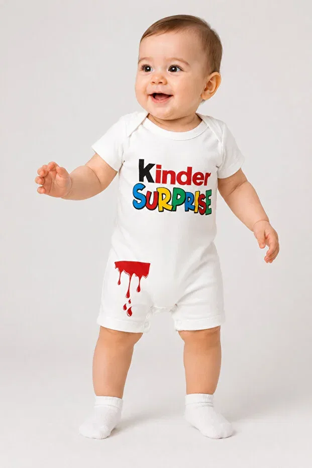Детское боди-комбинезон с принтом Kinder Surprise Aa Bebek, White