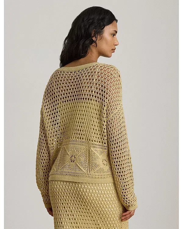 Женский свитер с ажурным узором Pointelle Knit Linen Blend Ralph Lauren, Sand — фото 3
