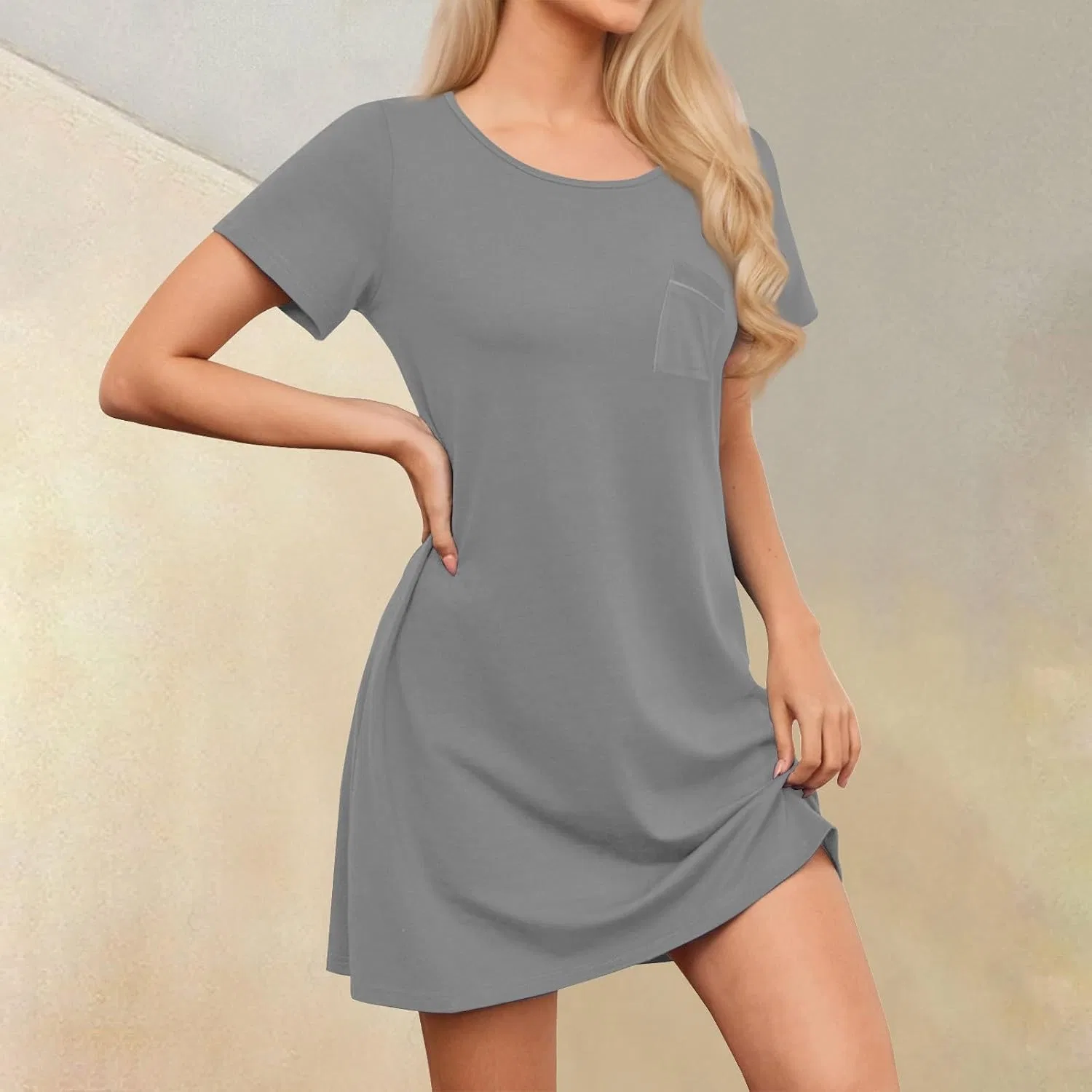 Женское летнее платье мини с коротким рукавом, Simple, Light Gray — фото 3