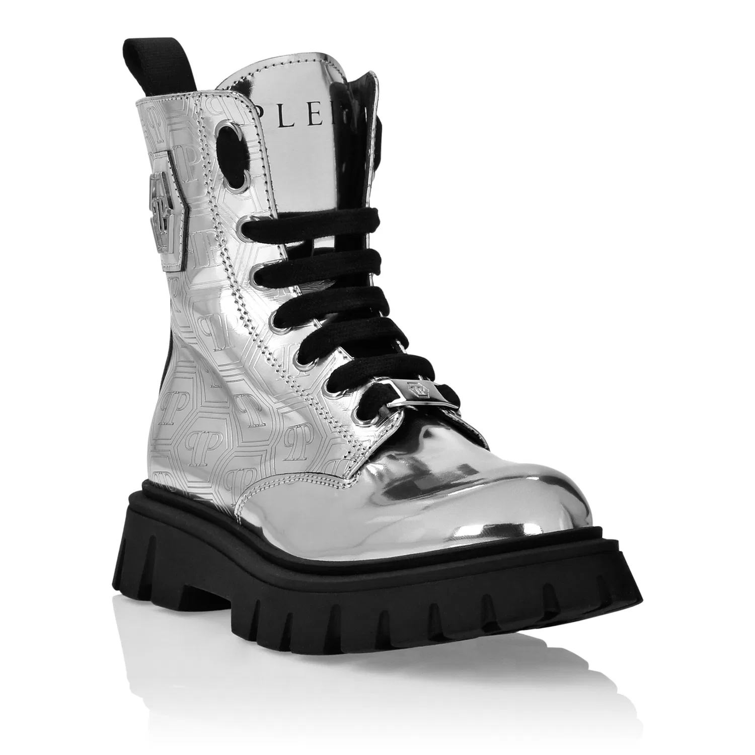 Детские ботинки с блестящим покрытием Hexagon PHILIPP PLEIN, Silver
