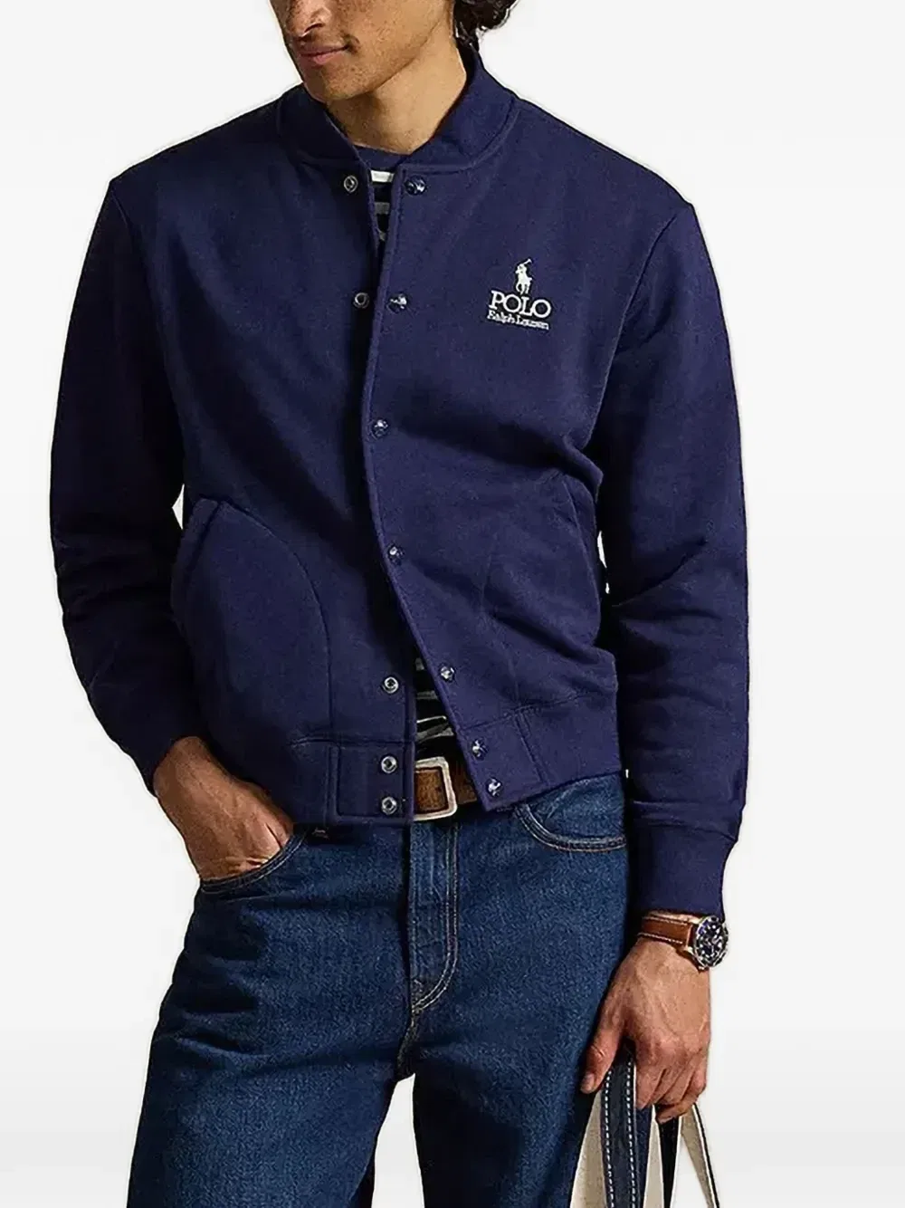 Свитер на пуговицах с вышитым логотипом Polo Ralph Lauren, синий