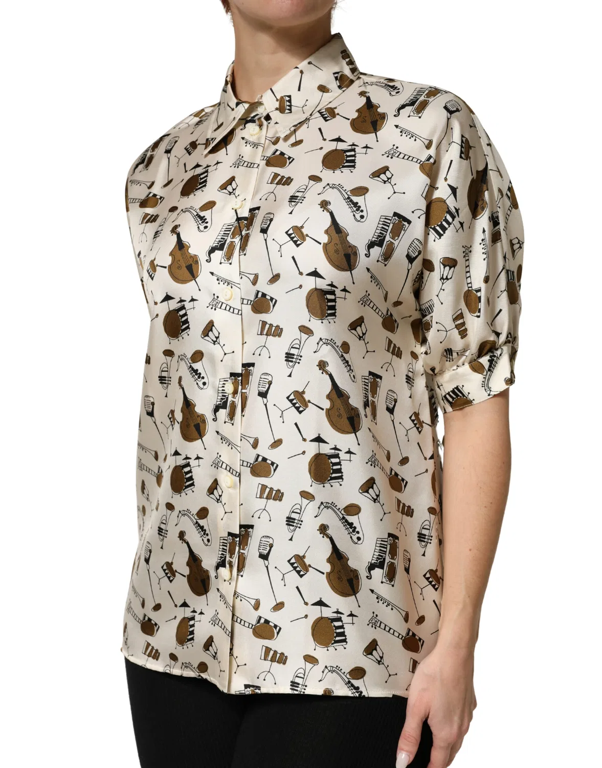 Женская блузка с принтом музыкальных инструментов Dolce & Gabbana, Beige — фото 3