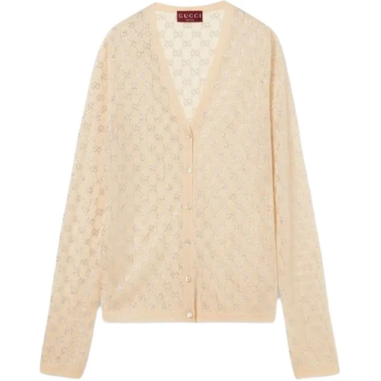 Женский вязаный свитер с V-образным вырезом Light Pink GUCCI