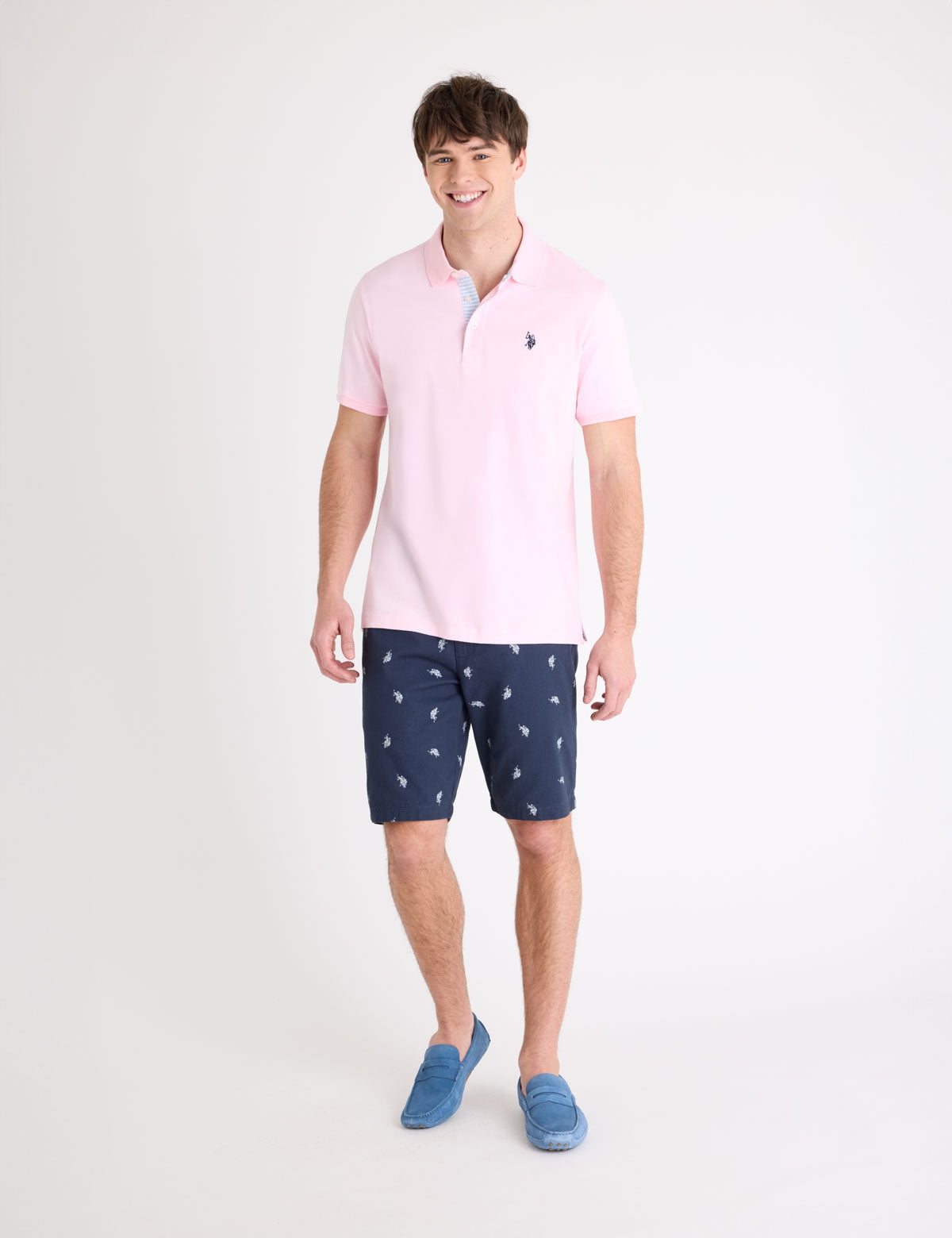Мужская футболка-поло U.S. Polo Assn. Solid Interlock With Stripe Trim, светло-розовый — фото 3