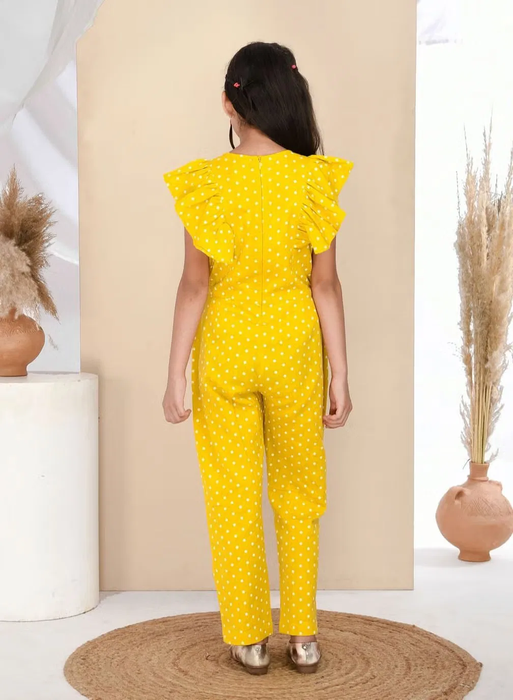 Комбинезон с воланами и горошком Babyqlo, желтый — фото 2