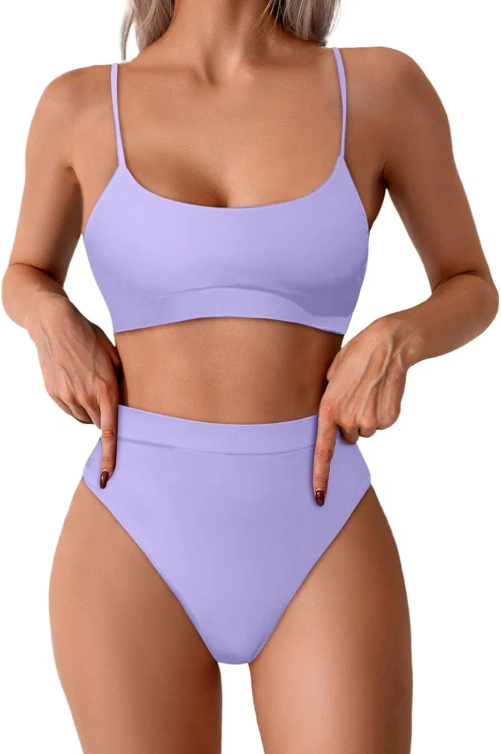 Женский спортивный бикини с контролем живота, цвет-блок, Purple
