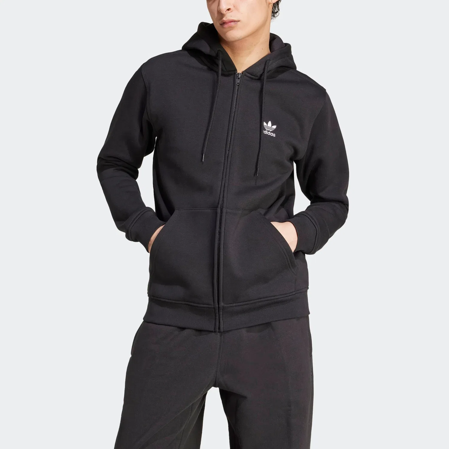 Мужская куртка с капюшоном на молнии Trefoil Essentials Adidas Originals, Black — фото 2