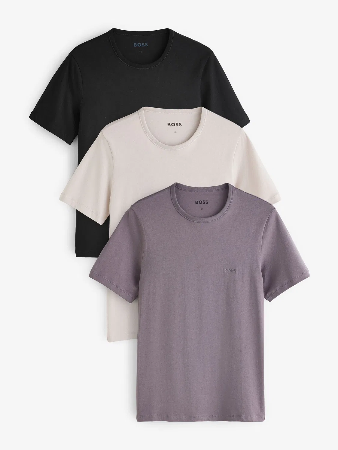 Футболка BOSS, 3 шт., Regular Fit, черный/кремовый/сиреневый