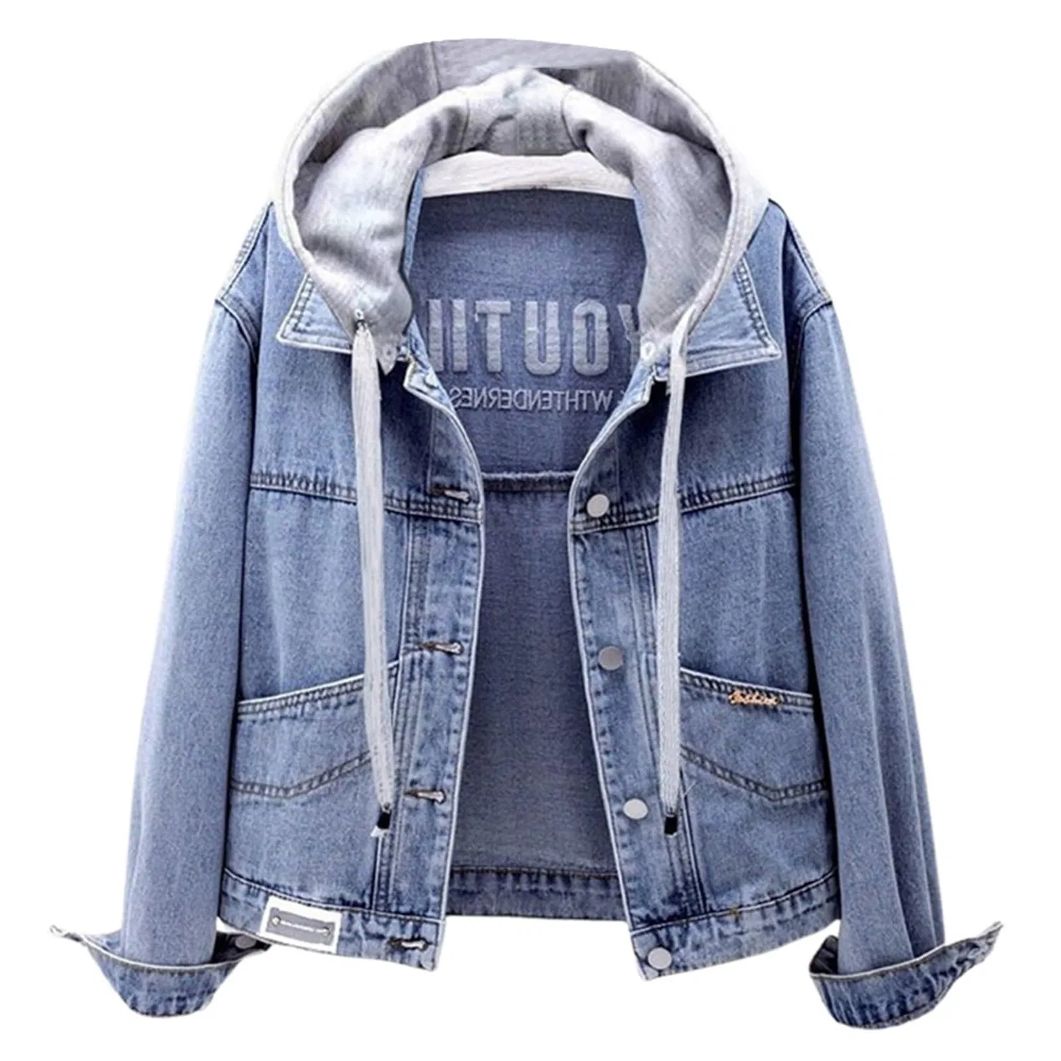 Женская куртка с капюшоном с мягким воротником из плюша, хлопковая, casual, Blu