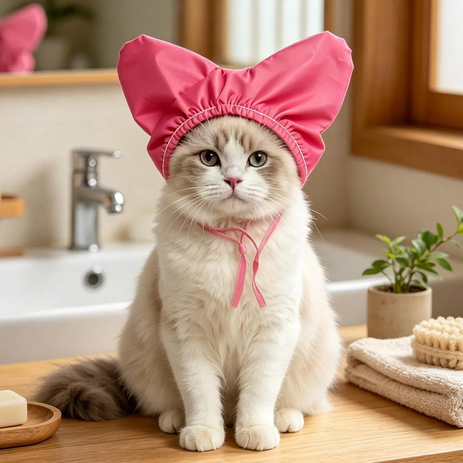Шапочка для душа для кошек, с защитой ушей, сердечко, Rose Generisch — фото 3