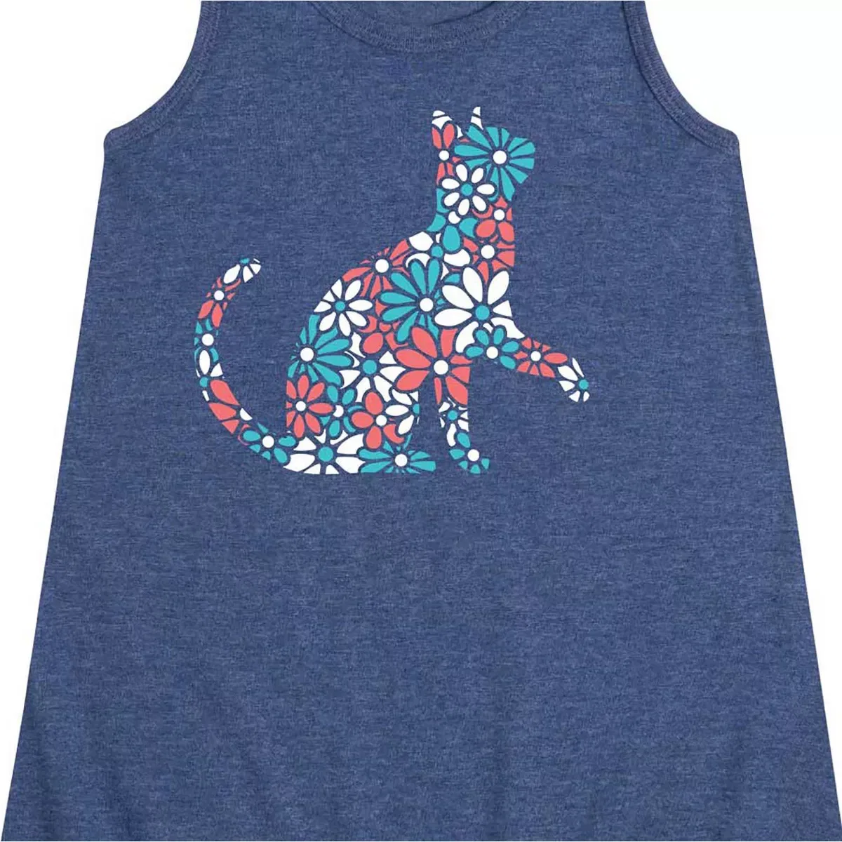 Детское платье-трапеция без рукавов с принтом Floral Cat Instant Message, Heather Navy — фото 2