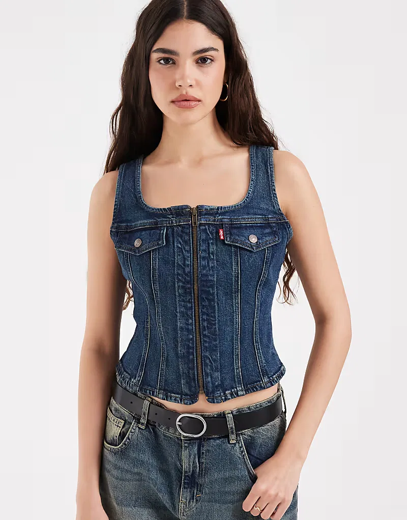 Жилет джинсовый винтажный на молнии Levi's, синий