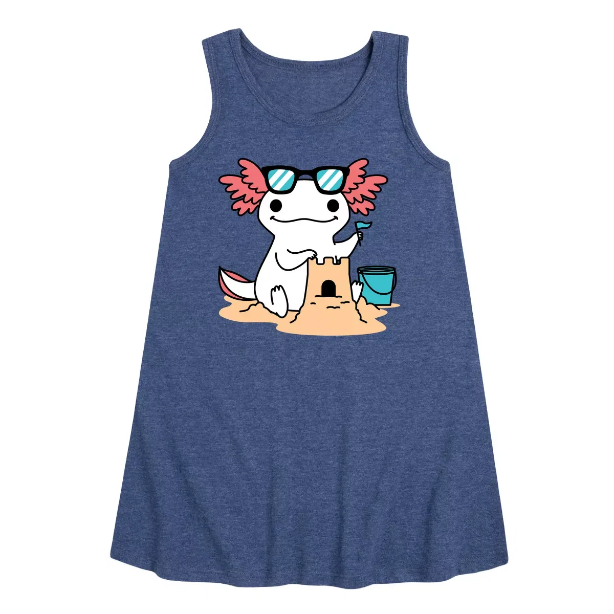 Детское платье-трапеция без рукавов Sun, Fun, & Sandcastles Instant Message, Heather Navy