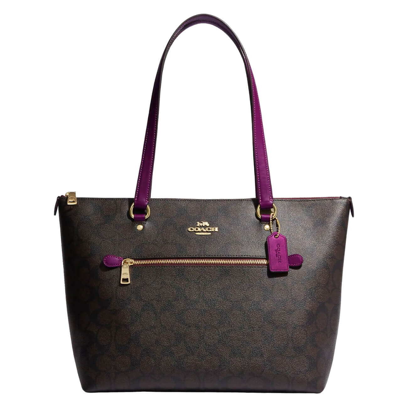 

Сумка Coach Outlet Gallery Tote in Signature Canvas, темно-коричневый/пурпурный