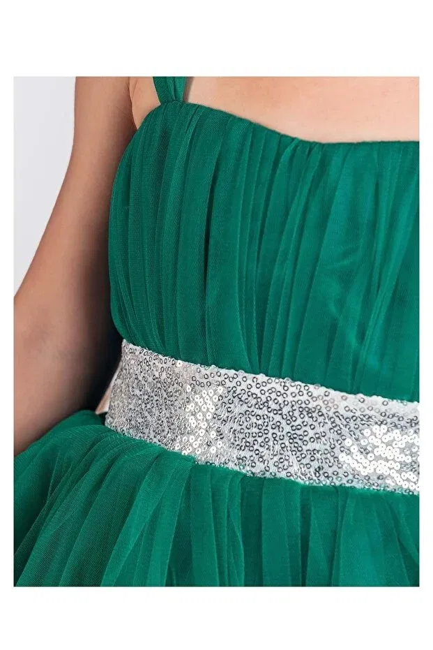 Детское платье для девочек сатиновое Back gipeli tutu skirt girls satin party evening dress 0340 Mnk, Dark Green — фото 4