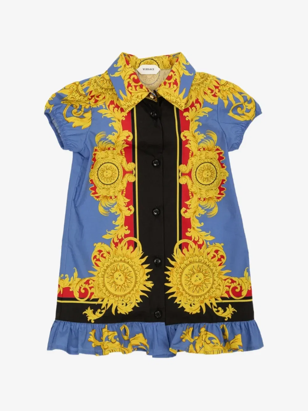 Платье с оборками и принтом Sun Baby Versace Kids, синий