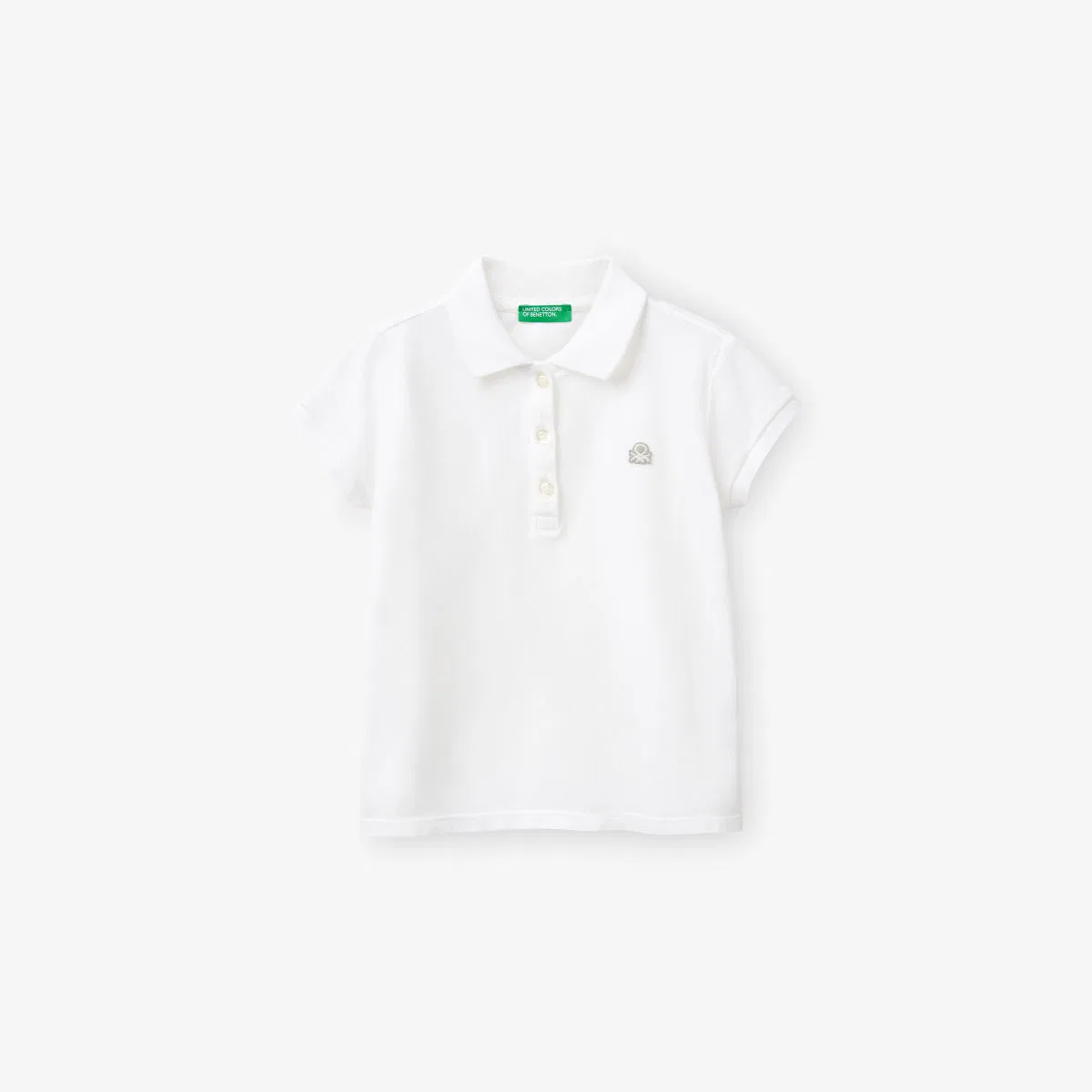 Фирменная поло-рубашка из хлопкового пике с вышивкой, возраст 1-6 лет Benetton, белый