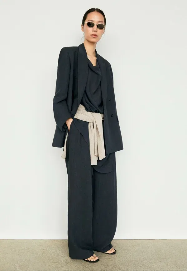 Пальто махра Massimo Dutti mottled dark blue, темно-синий — фото 4