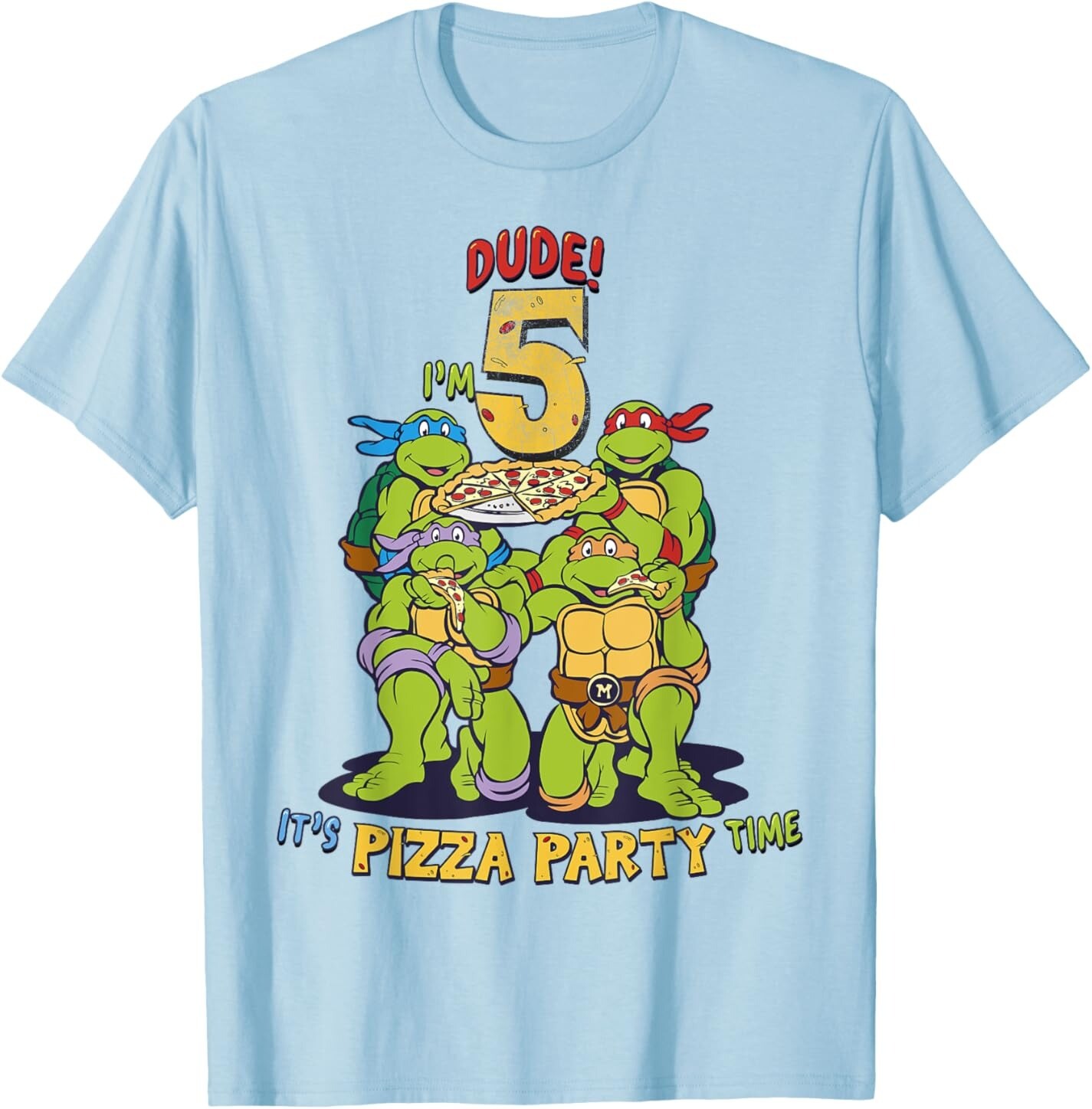 

Мужская футболка Teenage Mutant Ninja Turtles I'm 5 Dude Pizza Birthday Party, светло-голубой