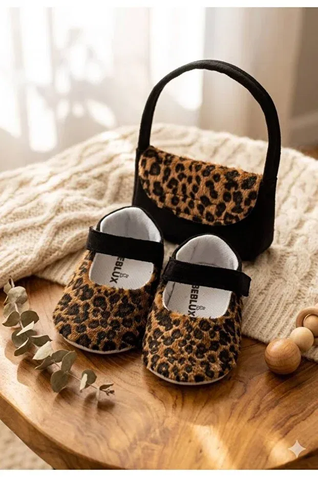 Детские туфли-лодочки с принтом Leopard patterned ballerina baby shoes bag set Bebluxbaby, Taba