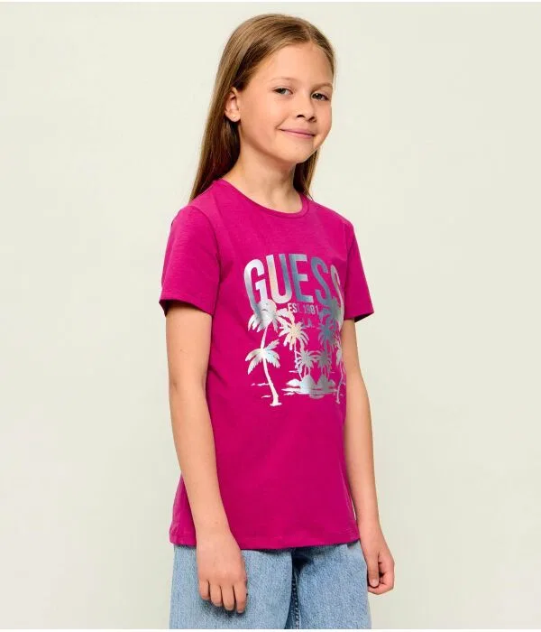 Детская футболка с круглым вырезом Guess, Fuxia