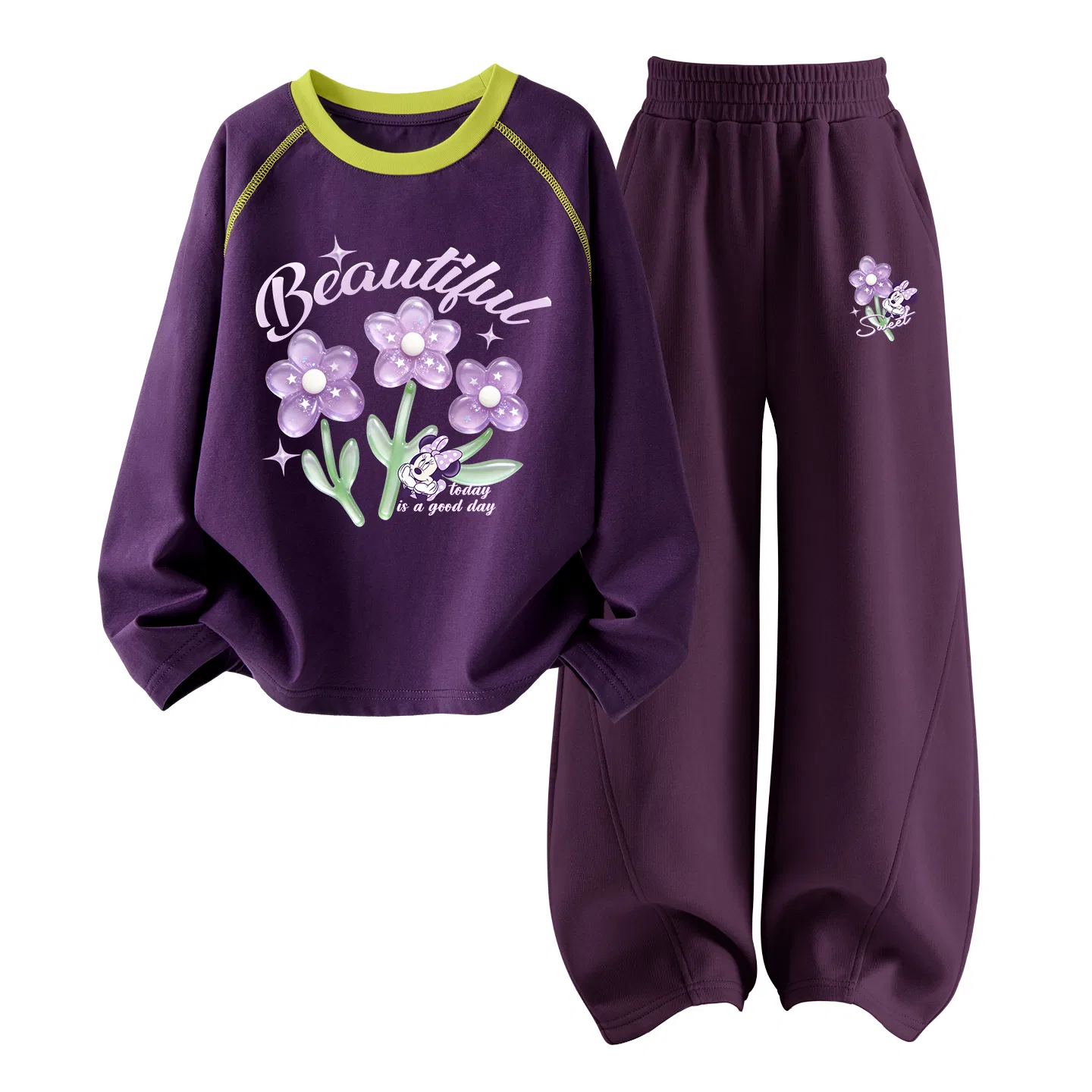 Детский спортивный костюм из тонкого трикотажа Disney Daisy Hearty Cheese Yellow+Di Fensheng Flower Black — фото 3