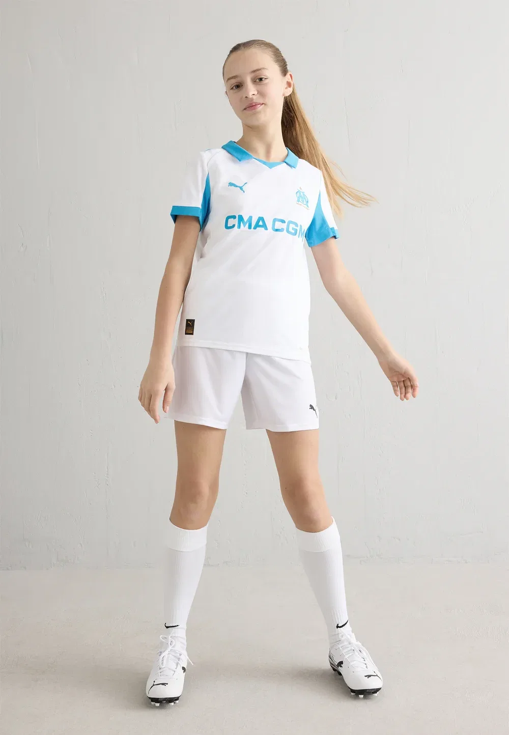 Домашняя копия Olympique Marseille унисекс - футбольная футболка Puma, White/Bleu Azur — фото 2